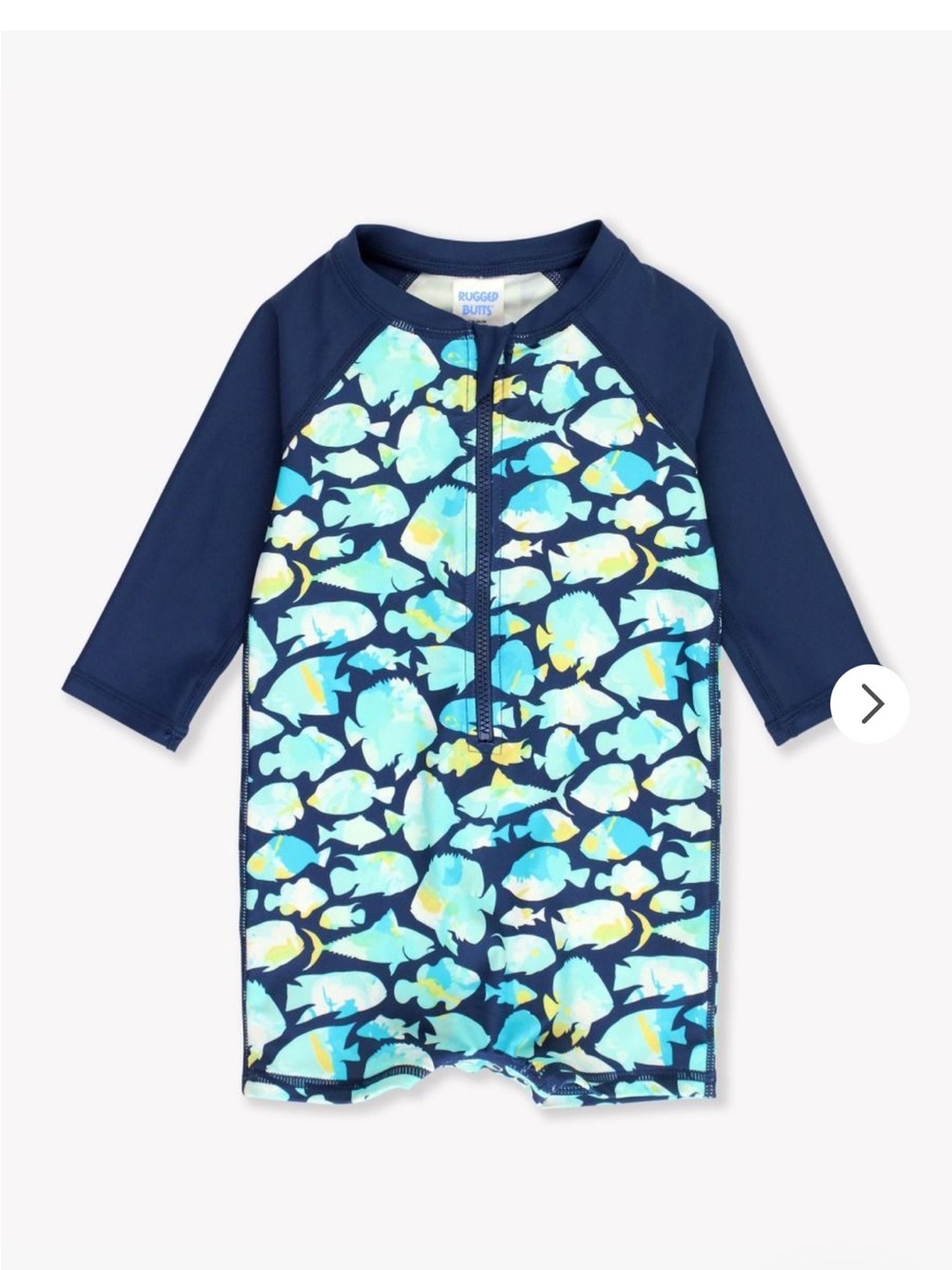 Rugged Butts Navy & Aqua Fish Print Kids Rash Guard Swimsuit